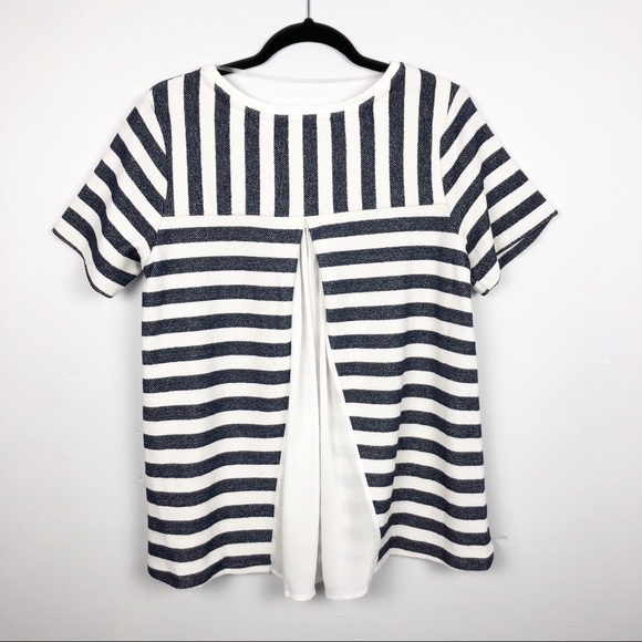 Sanctuary Textured Knit Stripe Short Sleeve Top Blue White Large - Picture 2 of 6